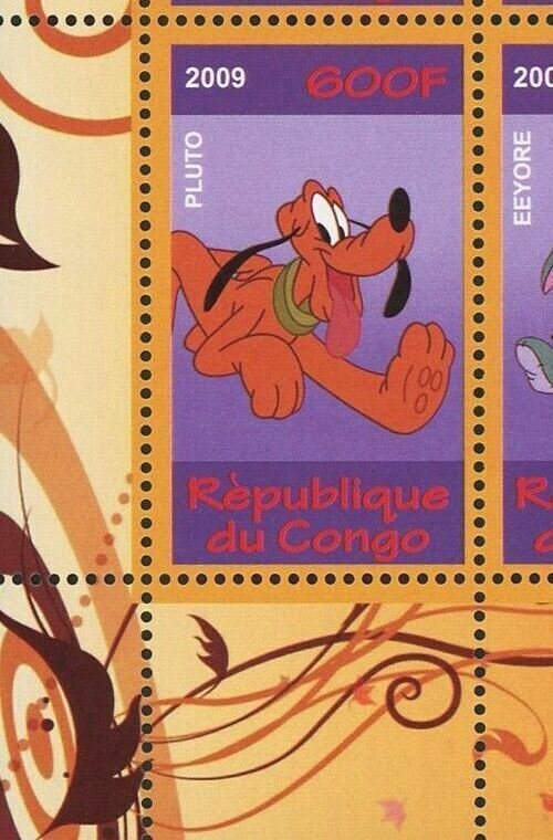 Walt Disney Stamp Magic World Pluto Piglet Eeyore Donald Souvenir Sheet of 4 MNH