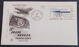 FDC 1969 8c Air Mail United Nations Flag Building Cancel Boeing 737 Plane