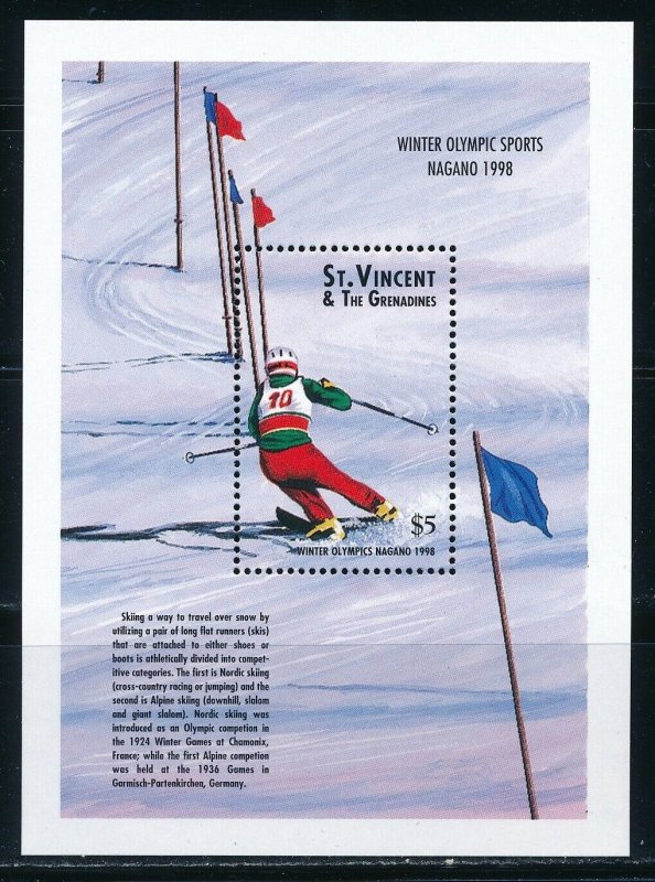 St-Vincent - Nagano Olympic Games MNH Sports Sheet Skiing (1998) 