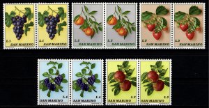 San Marino 1973 Fruit, Part Set pairs to 5l [Mint]