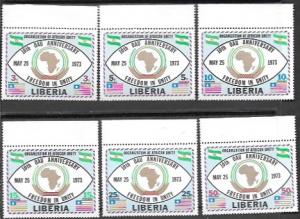 Liberia #635-40  Set of 6. 10th OAU Anniversary - Freedom in Unity. Map.  Flags