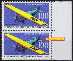 GERMANY BUND [1991] MiNr 1524 F30 I 2er ( **/mnh ) [01] Flugzeug Plattenfehler