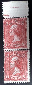 Scott #79-E25k - 3c Light Red - Lithographic Essay- Pair-Grill Points Down- Tear
