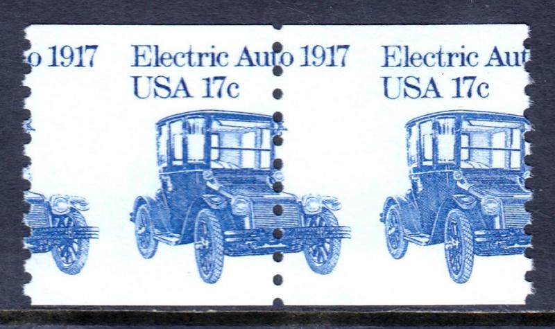  USA — SCOTT 1906 — 17¢ ELECTRIC AUTO — MISPERFED PAIR 