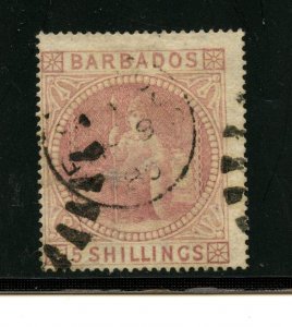 Barbados #43 (B624) Britannia, wmk 5, dull rose, 5 shilling, Used, F,CV$375.00