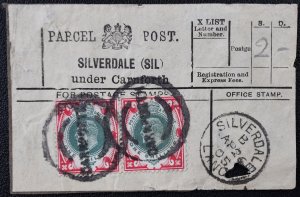 1905 Great Britain #138 Used Two on Parcel Post Cover Piece Silverdale