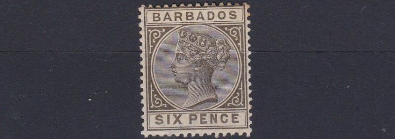 BARBADOS  1882 - 86   SG  100   6D  OLIVE BLACK   MH  CAT £75 