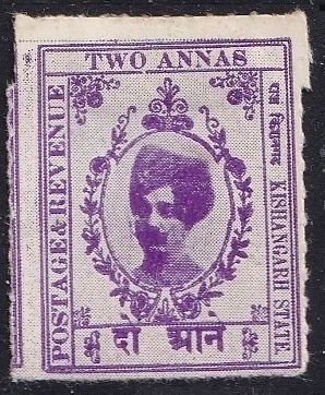 India: Kishingarh 43 (mh, uneven edges) 2a Maharaja Madan Singh, pur (1913)