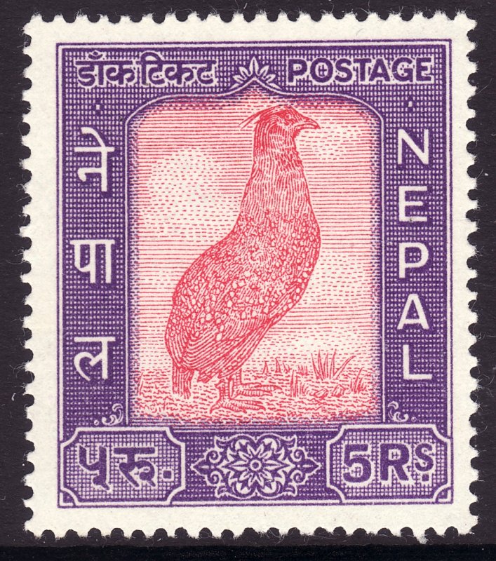 1960 Nepal admission into UPU 5r Satyr tragopan issue MNH Sc# 117 CV $100.00