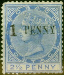 Tobago 1889 1d on 2 1/2d Dull Blue SG29a Wide Setting Good Unused