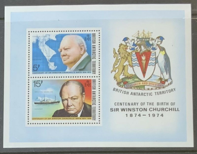 BRITISH ANTARCTIC TERRITORY 1974 CHURCHILL MINISHEET SGMS63 UNMOUNTED MINT