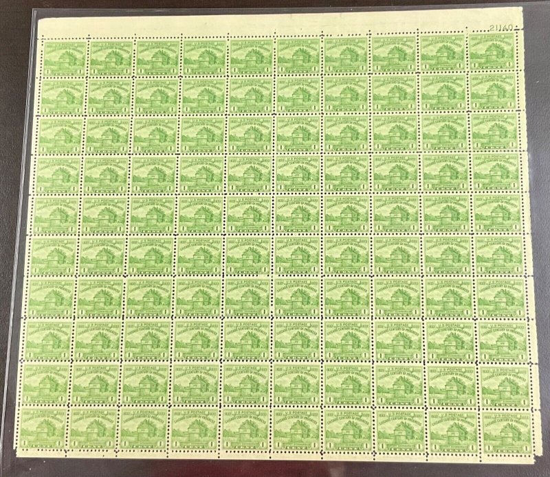 728 Century of Progress, Chicago Fort Dearborn  MNH 1 c Sheet of 100    1933