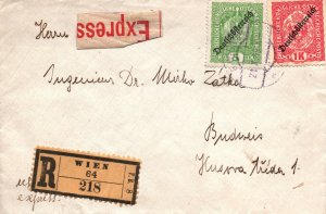 AUSTRO-HUNGARIAN COVER FROM VIENNA REGISTERED AND MARKED EXPRESS 1919