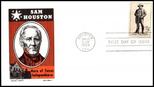 10863 US FDC U/A SCOTT 1242 – 1964 5c Sam Houston BOLL CACHET