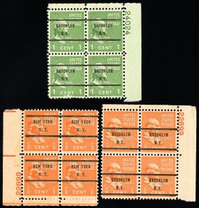 US Stamps # 803+4 MNH VF Pre-Cancel Plate Block Of 3