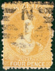 NEW ZEALAND QV Classic CHALON Stamp SG.120 4d Yellow (1866) *N/I* c£200 PIBLUE23