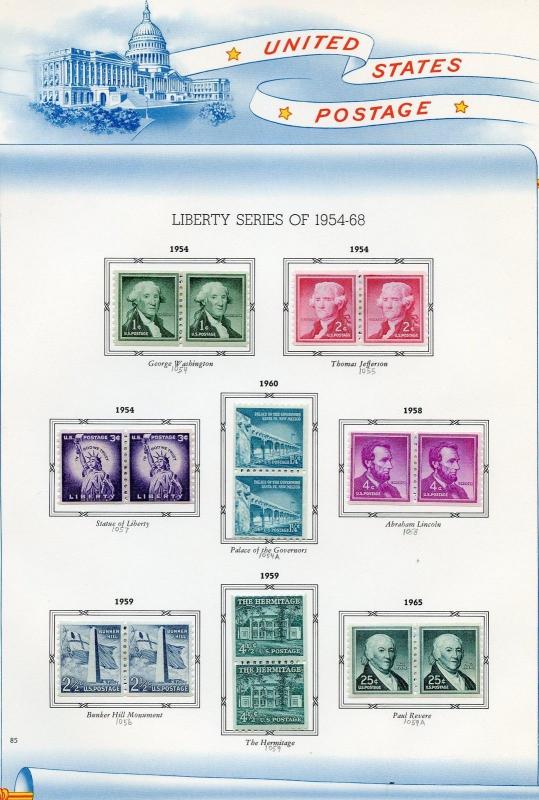 UNITED STATES SELECTION OF  LIBERTY COIL  PAIRS ON ALBUM PAGE  MINT HINGED