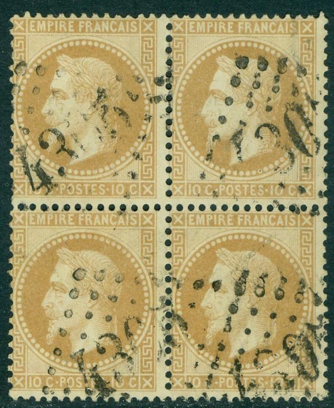 FRANCE : 1862. Yvert #21 Very Fine, Used Block of 4. Very Fresh. Catalog €250.00