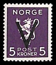 Norway 1941, 5kr, Stamp out of set, MNH