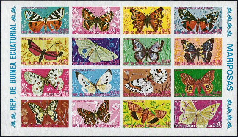 1975 Equatorial Guinea Butterflies, Papillons, imperf. Souvenirsheet VF/MNH! 