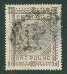 SG 129 £1 brown-lilac. Good used, well centred, good colour, various faults... 