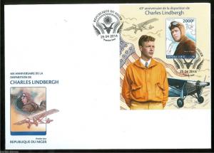 NIGER 2014 40th MEMORIAL ANNIVERSARY OF CHARLES LINDBERGH  S/S FIRST DAY COVER