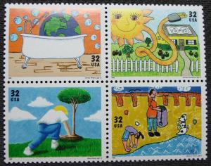 US #2951-2954 MNH Block of 4, Earth Day, SCV $2.60 L12