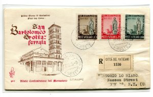 Vatican FDC Venetia 1955 San Bartolomeo travelled Racc. abroad