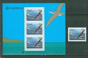 MADEIRA 1986 BIRD-EUROPA #110+110a... STAMP+SOUV. SHEET MNH...$11.75