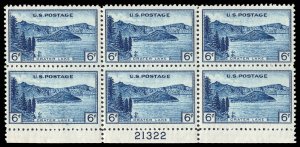 USA 745 Mint (NH) Plate Block of 6 (blue ink xfer on back)