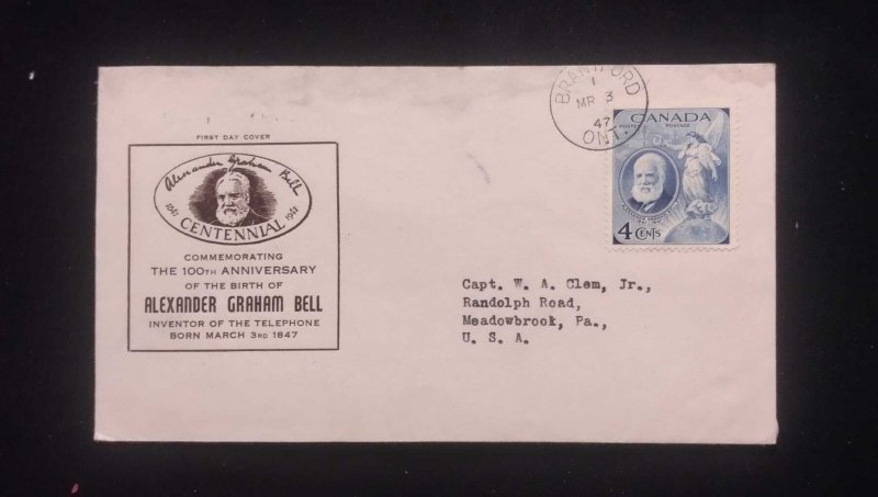 O) 1947 CANADA, ALEXANDER GRAHAM BELL, INVENTOR DEP RIMER TELEPHONE, VISIBLE SPE