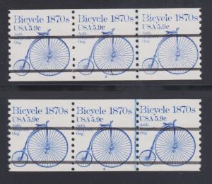 US Sc 1901a MNH. 1982 5.9c Bicycle Precancel, Plate # 3 + 4 Coil Strips