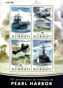 Djibouti 2016 - Attack on Pearl Harbor, 75 Years, World War II - Sheet of 4 MNH