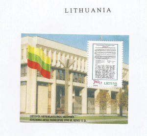 LITHUANIA - 2000 - Independence, 10th Anniv - Perf Souv Sheet - M L H