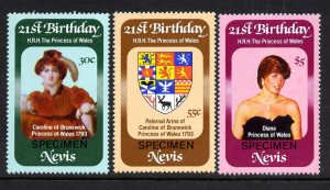 Nevis 150-2 Specimen o/p MNH Princess Diana 21st Birthday, Crest