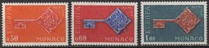 Monaco 689-691 (mh set of 3) Europa: key (1968)