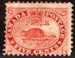 Scott 15, 5c vermillion, Beaver, First Cents Issue, MHOG, Canada Postage Stamp