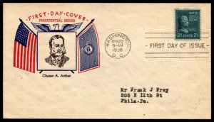 Scott 826 21 Cents Arthur Fidelity FDC Typed Address Planty 826-5