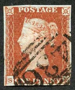 1841 Penny Red (SF) Fine four margins with clear profile