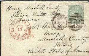 London, England to Henry, ILL 1860 Red Chicago Packet h/s, Sc #28 (47467)