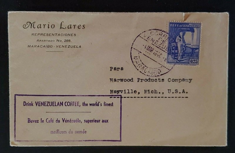 1940 Caracas Venezuela to Mayville MI  Hardwood Products Coffee Commercial Cover