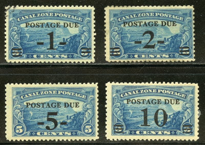 Canal Zone Scott J21-J24 - 1929 Postage Due Surcharges Set - SCV $21.25