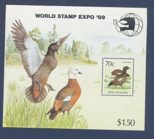 NEW ZEALAND - Sc 832a,  SG 1644 - MNH S/S  - bird, duck, World Stamp Expo 1989 