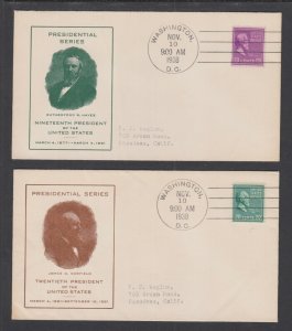 US Planty 824-825-66 FDC. 1938 19c & 20c Presidentials, Progressive cachets, F-V