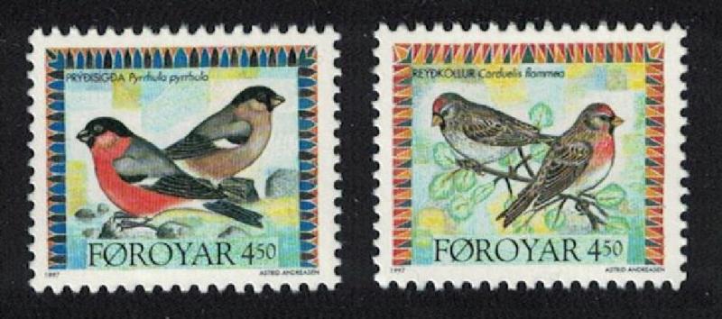 Faroe Is. Redpolls Bullfinches Birds 2v issue 1997 SG#321-322 MI#315-316 SC#314a