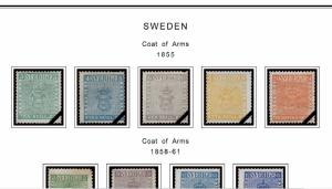 COLOR PRINTED SWEDEN [CLASS.] 1855-1946 STAMP ALBUM PAGES (31 illustrated pages)