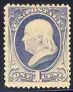 United States, 1870-1888 #206 Cat$90, 1881-82 1c gray blue, hinge remnant