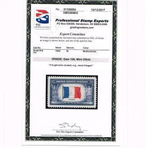 EXCEPTIONAL GENUINE SCOTT #915 MINT PRISTINE OG NH PSE CERT GRADED GEM 100