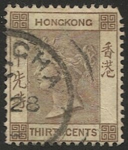 HONG KONG 1901 30c brown QV Sc 48, Used VF, Shanghai postmark