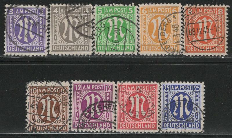 Germany AM Post Scott # 3N2a - 3N13a, used, cpl. set